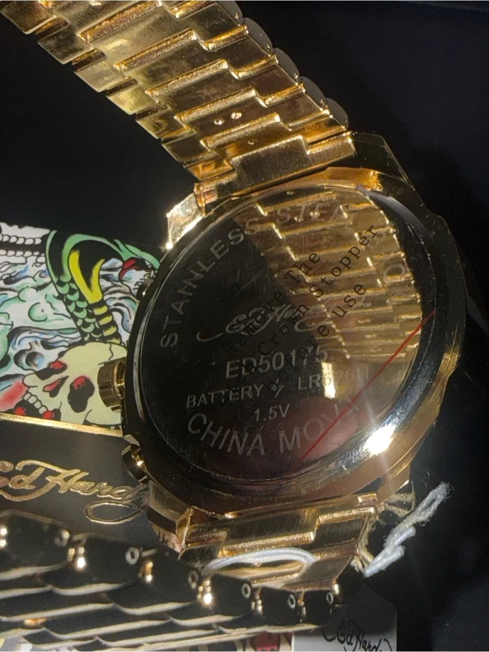 Ed Hardy Gold-Tone Men's Watch with Green Dial